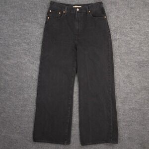 Levis Jeans Womens 31X32 Black Ribcage Wide Leg Premium Big E Dark Wash Denim